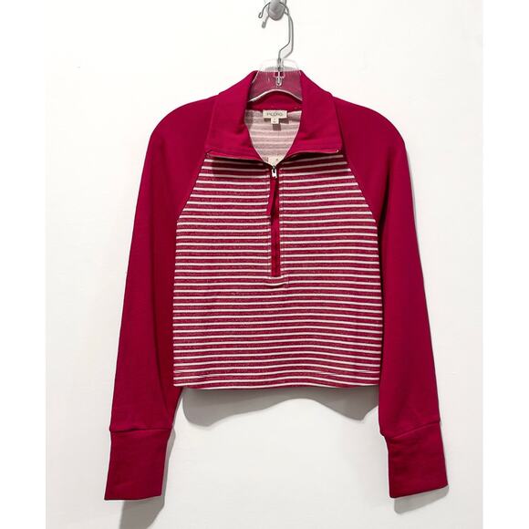NWT: Pilcro - Women's Cropped, Half Zip, Striped & Solid, Raspberry Pullover (S) - Picture 1 of 4